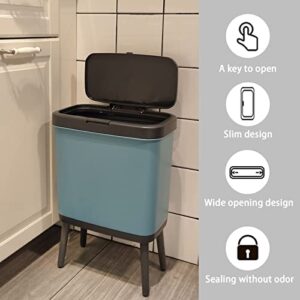 URALFA Slim Bathroom Trash Can with Lid, Narrow Garbage Can 4 Gallon Trash Can with Press Top Lid, Plastic Kitchen Trash Bin Dog Proof Trash Can for Bedroom, Toilet, Living Room, Office & RV, Blue