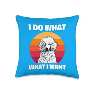 dog standard poodle creative products i do what i want funny vintage retro standard poodle throw pillow, 16x16, multicolor