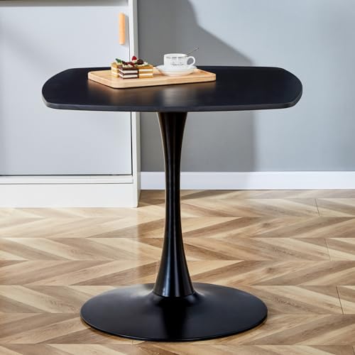 ATSNOW 31.5 in Black Square Pedestal Tulip Table, Mid Century Modern Dining Table for Small Spaces