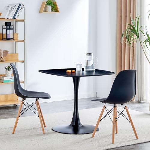 ATSNOW 31.5 in Black Square Pedestal Tulip Table, Mid Century Modern Dining Table for Small Spaces