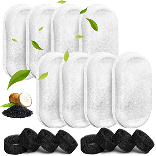 (16pcs) Cat Water Fountain Filters, Replacement Filters for 3.2L/108oz(2L/ 67oz) Stainless Steel Pet Fountain, Dog Water Fountain, 8pcs Carbon Filters + 8pcs Sponges