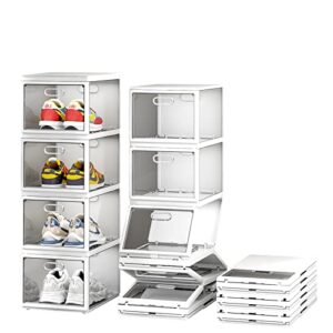submatches clear storage bin with lid, 4 layers stackable shoe organizer for closet bedroom, installation free shoe containers, large space for sneakers display, set of 8