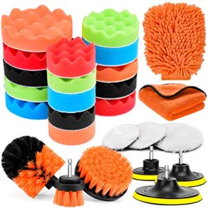 aucurwen buffing polishing pads, 26pcs 3" 4" 5" car detailing kit, car foam drill polishing pad kit, drill brush attachment, car polisher and buffer for detailing, body repair, drill