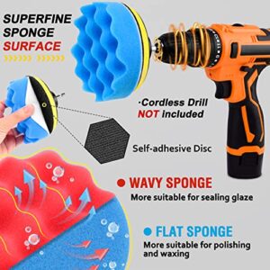 Aucurwen Buffing Polishing Pads, 26Pcs 3" 4" 5" Car Detailing Kit, Car Foam Drill Polishing Pad Kit, Drill Brush Attachment, Car Polisher and Buffer for Detailing, Body Repair, Drill