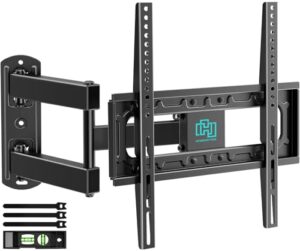 hcmounting swivel and tilt tv wall mount for 26-55 inch flat screen curved tvs, full motion wall mount tv bracket with single stud level adjustment vesa 400x400mm holds up to 88lbs