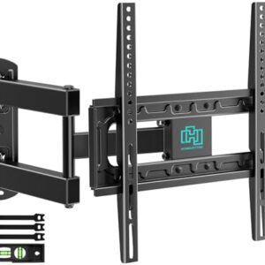 HCMOUNTING Swivel and Tilt TV Wall Mount for 26-55 inch Flat Screen Curved TVs, Full Motion Wall Mount TV Bracket with Single Stud Level Adjustment VESA 400x400mm Holds up to 88lbs