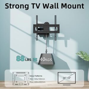 HCMOUNTING Swivel and Tilt TV Wall Mount for 26-55 inch Flat Screen Curved TVs, Full Motion Wall Mount TV Bracket with Single Stud Level Adjustment VESA 400x400mm Holds up to 88lbs