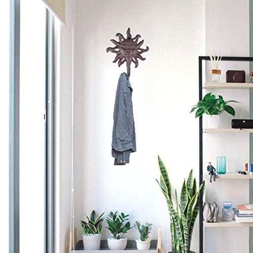 GANAZONO Curtain Tiebacks Hook Antique Cast Iron Wall Hooks Dual Prong Hat Hangers Robe Clothes Hanger Hook Sun Head Iron Art Sculpture Decor for Bathroom Bedroom Entryway Kitchen Decor