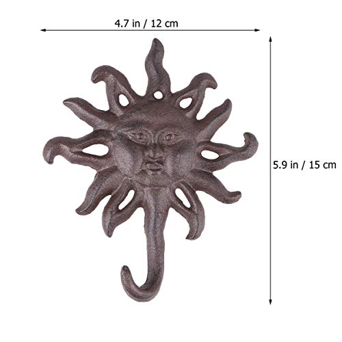 GANAZONO Curtain Tiebacks Hook Antique Cast Iron Wall Hooks Dual Prong Hat Hangers Robe Clothes Hanger Hook Sun Head Iron Art Sculpture Decor for Bathroom Bedroom Entryway Kitchen Decor