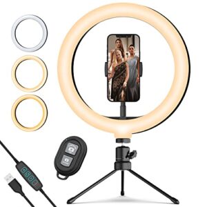 hongdak 10.2'' selfie ring light with stand and phone holder, desk ring lights with 3500k-6500k dimmable 3 light colors 10 brightness levels for phone video tiktok live streaming makeup