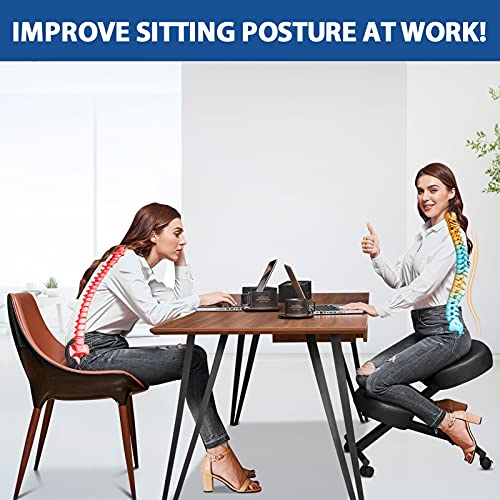 Ergonomic Kneeling Chair for Office, Height Adjustable Stool with Thick Foam Cushions for Home and Office, Angled Seat to Improve Posture - Relieve Neck & Back Pain, Upgraded Pneumatic Pump