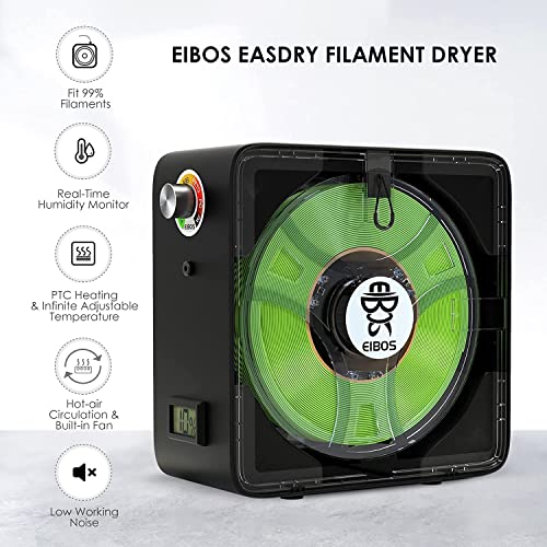 【EIBOS Official】3D Printer Filament Dryer Easdry Box with Fan, Adjustable Temperature, Humidity Control & Spool Holder, Compatible with 1.75mm 2.85mm 3.00mm Nylon, PLA, ABS