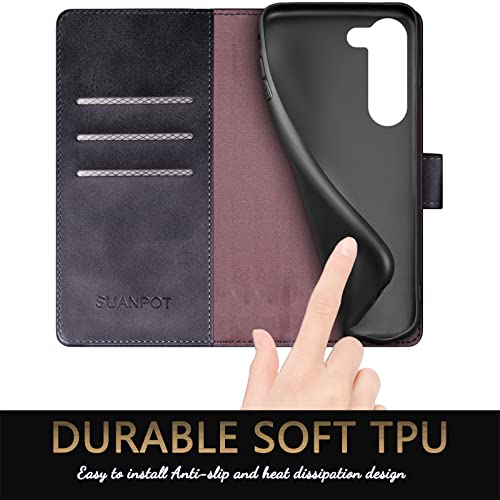 SUANPOT for Samsung Galaxy S23 +/ Plus Wallet case with RFID Blocking Credit Card Holder,Flip Book PU Leather Protective Cover Women Men for Samsung S23Plus Phone case Black