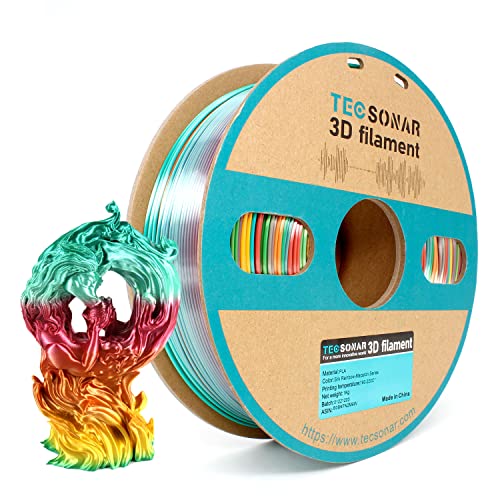 TECSONAR Silk Shiny Multicolor Rainbow PLA 3D Printer Filament 1.75mm, Dimensional Accuracy +/- 0.02mm, 1kg Spool (2.2lbs), Fit Most 3D Printer, Rainbow Macaron Series PLA