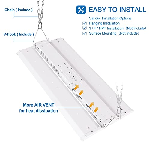 CINOTON 300W LED Linear High Bay Shop Light, 4FT 39000LM 130LM/W LED Shop Light, 5000K Daylight Garage Light, 120-277VAC, 0-10V Dim, UL&DLC Listed Linear Hanging Light for Warehouse Workshop 1 Pack