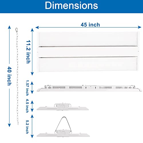 CINOTON 300W LED Linear High Bay Shop Light, 4FT 39000LM 130LM/W LED Shop Light, 5000K Daylight Garage Light, 120-277VAC, 0-10V Dim, UL&DLC Listed Linear Hanging Light for Warehouse Workshop 1 Pack