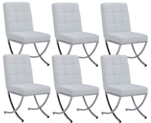 cimota modern white dining chairs set of 6 upholstered tufted leather dining room chairs kitchen chairs comfy armless side chairs with chrome metal x legs for dining room/living room, pu white/6pcs