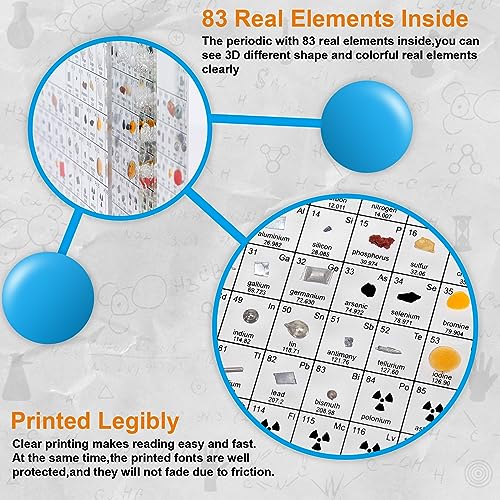 UkkRoa Real Chemical Element Periodic Table 83 Kinds of Real Elements & Acrylic Display Stand, for Science Lovers, Students to Learn Chemistry Chart Tools, Gifts and Crafts Decoration (5.9" x 4.5")