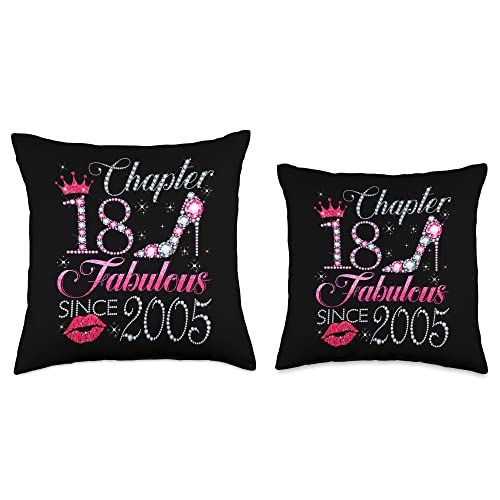 Happy 18th Birthday Gift For Ladies Girls Chapter 18 Fabulous Since 2005 18th Birthday Gift for Girls Throw Pillow, 18x18, Multicolor