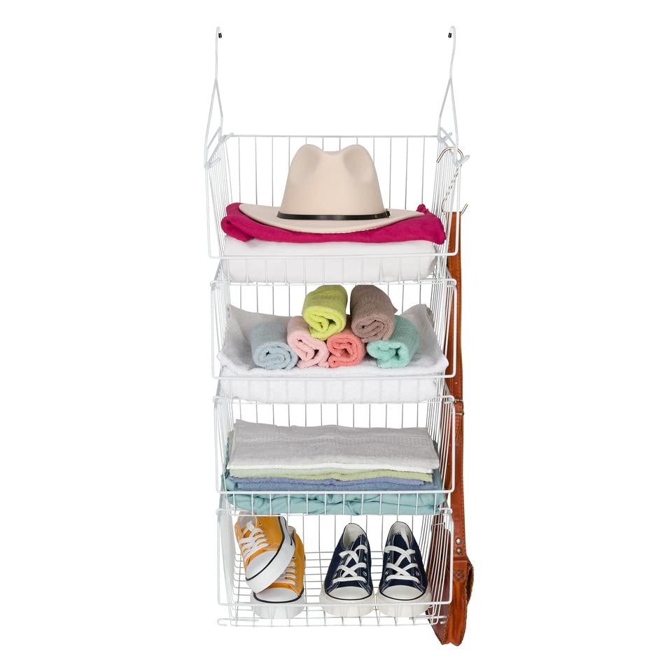 Tu-Pa Large 4 Tier Hanging Closet Organizer, Closet Organizers and Storage, Fruit Basket, Closet Organizer System, 4 Wide Metal Wire Bins, 2 Hangers and 4 S Hooks, Heavy Duty, No Assembly Required