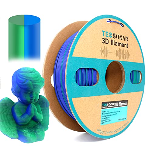 TECSONAR Matte Dual Color PLA Filament Coextrusion Filament Multicolor 3D Printer Filament 1kg Dichromatic Filament 1.75mm (± 0.03 mm) Compatible w/Most of 3D Printer, Matte Royal Blue Aqua Green