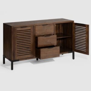 Bme Sideboard Premium Solid Wood Buffet Cabinet with Storage, Pre-Assembled 3 Drawers & 2 Doors, Rustic Chestnut, 55 inch, Chesnut