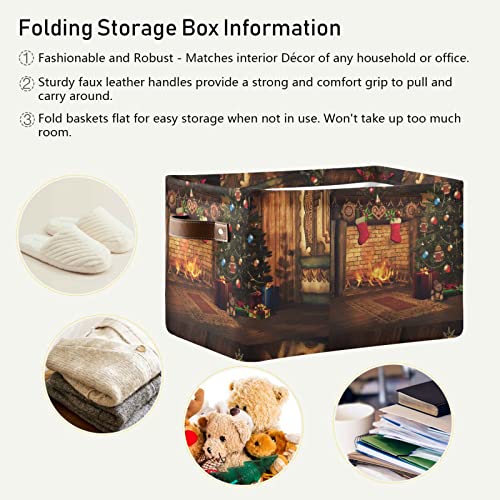 Kigai Storage Basket Fairy Hut and Christmas Tree Storage Bin with Handle, Large Storage Cube Collapsible for Shelves Closet Bedroom Living Room 1PC