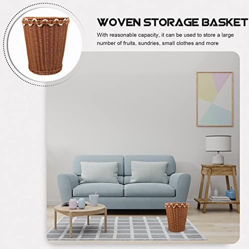 Zerodeko Laundry Basket Retro Rubbish Bin Wicker Waste Basket Rattan Basket Trash Can Woven Garbage Container Bin Flower Pots Laundry Storage Basket for Home Office Laundry Basket Clothes