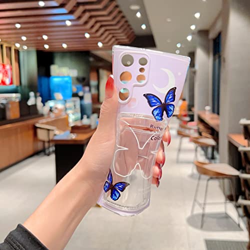 Tuokiou Designed for Samsung Galaxy S22 Ultra Phone Case,Slim Fit Printing Soft TPU Wallet Butterfly Case with Bumper, Card Holder Pocket Case for Galaxy S22 Ultra 6.8 inch (Clear Butterfly)