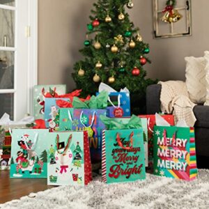 Bulk Christmas Gift Bags Large -12 Cute and Fun Designs- Large Christmas Bags for Gifts with Christmas Tissue Paper Gift Wrap Set-Holiday Gift Bags -Large Xmas Gift Bags-12.75"X10.25"X4.5" inches