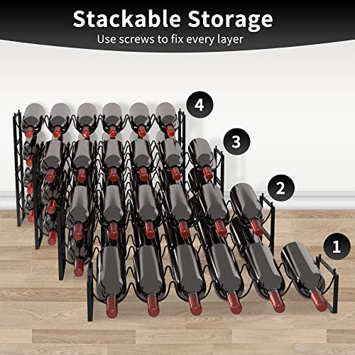 TONLEA 4 Tier Wine Rack, 3-in-1 24 Bottles Wine Storage, Wine Bottle Rack Stackable, Wine Storage Rack for Cabinet Pantry(Dark Black, Version 3.0)