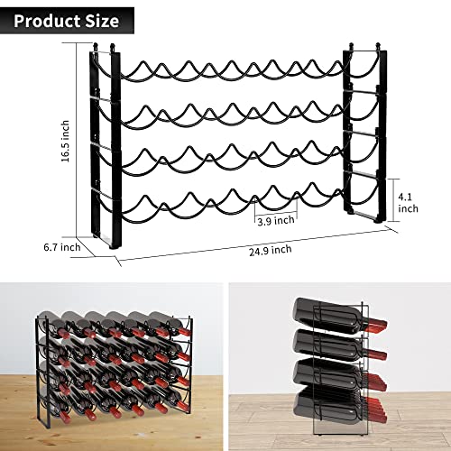 TONLEA 4 Tier Wine Rack, 3-in-1 24 Bottles Wine Storage, Wine Bottle Rack Stackable, Wine Storage Rack for Cabinet Pantry(Dark Black, Version 3.0)