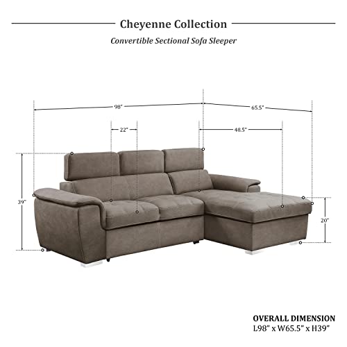 Lexicon Cheyenne Convertible Sectional Sofa Sleeper, Right Chaise, Taupe