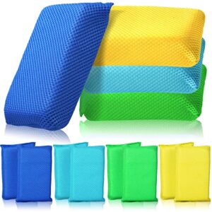 12 pcs car sponges for washing car wash sponges non scratch soft mesh microfiber bug sponge for truck, suv, rv, boat, motorcycle, kitchen, yellow, green, blue and light blue