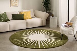 moss green round boho sun area rug 3ft washable soft thick rug for living room bedroom wool shaggy circle carpet under dining room table non-slip circular indoor floor mat