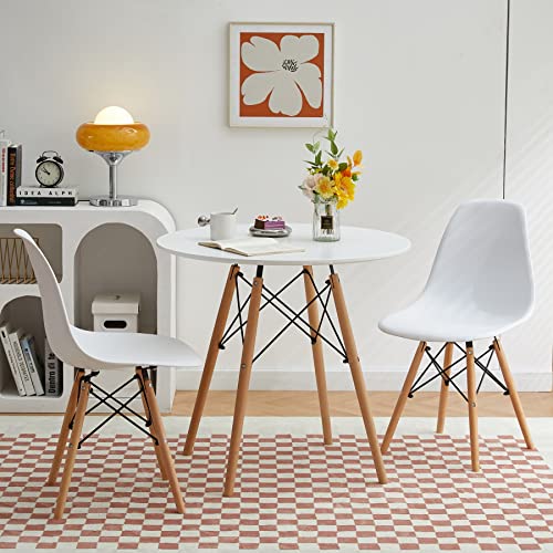 ATSNOW 31.5 in Mid Century Modern White Round Dining Table, Small Circle Table for Living Room Bedroom Kitchen