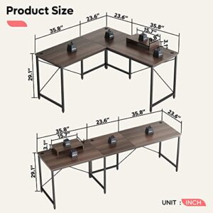 Bestier L Shaped Desk Computer Long Desk Reversible Corner Desk for Home Office Large Craft Table U Shaped 2 Person Gaming Workstation with Monitor Stand 3 Cable Holes L Desk, Brown