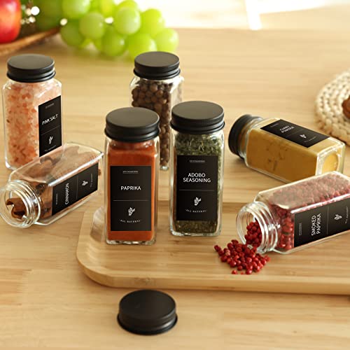 CUCUMI 35pcs Spice Jars with Labels, Glass Spice Bottles with Black Metal Caps, 4oz Spice Containers with Shaker Lids, Funnel, Chalk Pen,Test Tube Brush, Seasoning Storage for Spice Rack, Cabinet