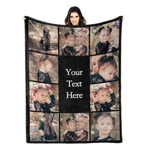 Sycamo Custom Blanket with Photo Text, Personalized Throw Blanket with Own Pictures for Family Mom Dad Dog Sisters Friends Besties Couples for Birthday Christmas Valentines