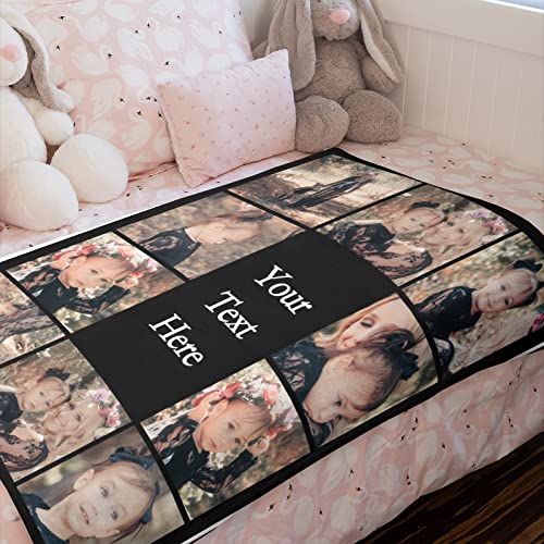 Sycamo Custom Blanket with Photo Text, Personalized Throw Blanket with Own Pictures for Family Mom Dad Dog Sisters Friends Besties Couples for Birthday Christmas Valentines