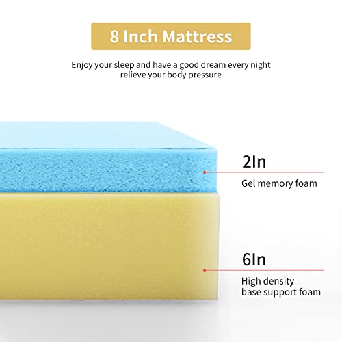PayLessHere 8 Inch Twin Gel Memory Foam Mattress Fiberglass Free/CertiPUR-US Certified/Bed-in-a-Box/Cool Sleep & Comfy Support