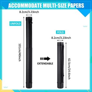 Henoyso 6 Pcs Black Poster Tube Bulk Extendable Blueprint Holder Expand from 24.5 to 40 Inch Portable Folder Organizer with Shoulder Straps and Lids for Maps, Documents, Drawings, Artworks, Scrolls