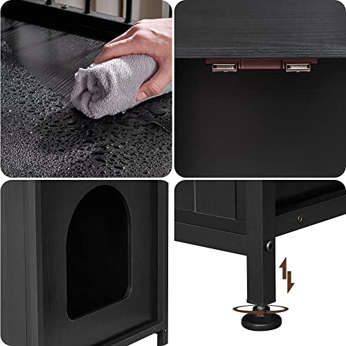 BEWISHOME Large Cat Litter Box Enclosure Hidden Litter Box Furniture with Shelf Storage, Sturdy Cat Washroom Furniture Wooden Cat House Black CMW03B