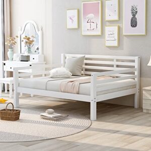 wooden full size daybed with clean lines, multi-functional sofa bed frame with wood slat support, no spring box needed