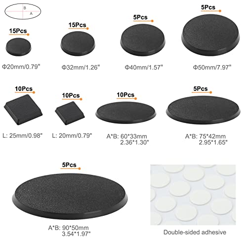 MB01T 80pcs Model Bases Square Round Oval Different Sizes Wargame Accessories 20mm 25mm 32mm 40mm 50mm 60 * 35mm 75 * 42mm 90 * 52mm(4 Shapes)