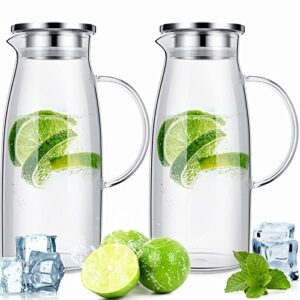 2 pcs 60 oz glass pitcher water pitcher with lid and handle carafes and pitchers iced tea pitcher hot cold water heat resistant borosilicate glass jug for juice water iced tea