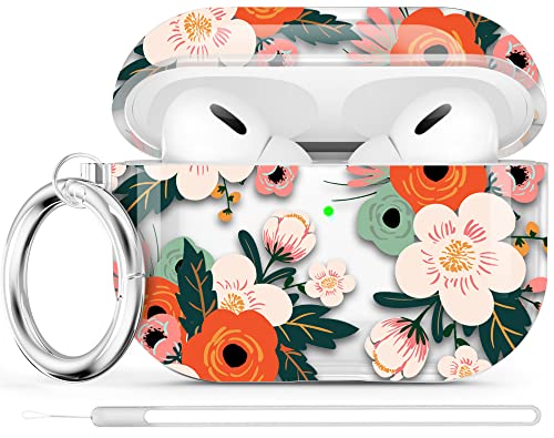 Maxjoy Case for Airpods Pro Case Cover(2nd/1st Generation), Flower AirPod Pro 2 Case for Women Men with Keychain Protective Case for AirPods Pro