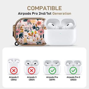 Maxjoy Case for Airpods Pro Case Cover(2nd/1st Generation), Flower AirPod Pro 2 Case for Women Men with Keychain Protective Case for AirPods Pro