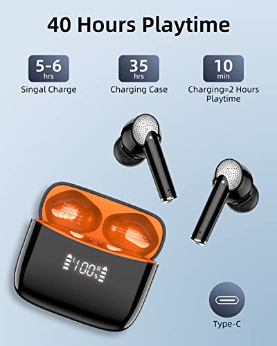 Bluetooth 5.3 Earbuds, HiFi Stereo with 13mm Special Driver, Wireless Headphones in Ear Light-Weight, LED Digital Display, 40H Playtime, IPX7 Waterproof, Bluetooth Earphones 4 Mics for Android iOS