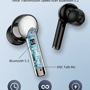 Bluetooth 5.3 Earbuds, HiFi Stereo with 13mm Special Driver, Wireless Headphones in Ear Light-Weight, LED Digital Display, 40H Playtime, IPX7 Waterproof, Bluetooth Earphones 4 Mics for Android iOS